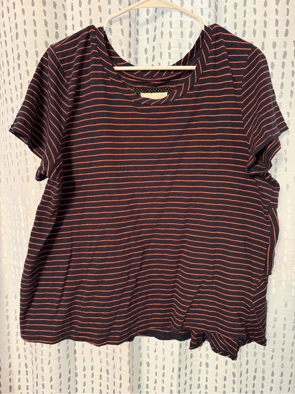 Anthropologie Women’s Navy and Coral Striped Short-Sleeve Tee